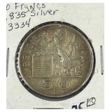 1950 Silver Belgium 50 Francs Coin, 83.5%