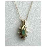 10K Yellow Gold & Diamonds w/ Emerald Neckl.
