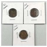 1921, 1927 & 1942 Canada One Cent Coins