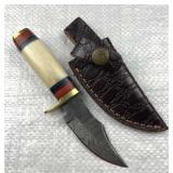 Damascus Steel Fixed Blade Knife w/ Sheath