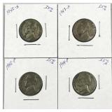 (4) 1942-44 WWII Era Silver War Nickels, 35%