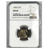 1943-S Silver War Nickel NGC MS66 WWII Era
