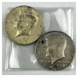 1966 & 1967 JFK 40% Silver Half Dollars, Holed