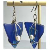 925 Silver Wire Wrapped Sea Glass Freshwater Pearl