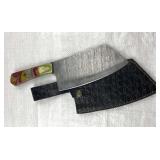 Damascus Steel Cleaver Blade Knife w/ Sheath