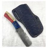 Damascus Steel TX Cowboy Bull Cutter w/ Sheath