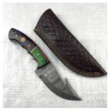 Damascus Steel Gut Hook Skinner Knife w/ Sheath