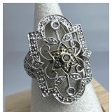 DLC Designer 925 Sterling Silver & Diamond Ring