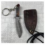 Damascus Steel Mini Keychain Knife w/ Sheath