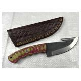 Handmade Steel Gut Hook Skinner Knife w/ Sheath