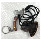 Damascus Steel Mini Axe Keychain w/ Sheath