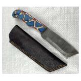 Damascus Steel Tanto Blade Knife w/ Sheath