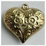 14K Yellow Gold Floral Etched Puffy Heart Pendant 14K Yellow Gold Floral Etched Puffy Heart Pendant
