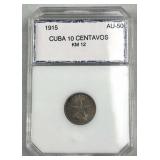 1915 Cuba Silver 10 Centavos AU50 PCI 1915 Cuba Silver 10 Centavos AU50 PCI
