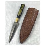 Damascus Steel Stiletto Blade Knife w/ Sheath Damascus Steel Stiletto Blade Knife w/ Sheath