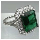 925 Silver Lab Emerald & Diamond Ring w/ Appraisal 925 Silver Lab Emerald & Diamond Ring w/ Appraisal