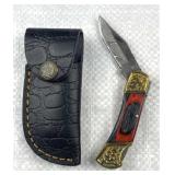 Damascus Steel Folding Blade Knife w/ Sheath Damascus Steel Folding Blade Knife w/ Sheath