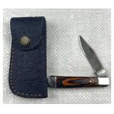 Damascus Steel Folding Blade Knife w/ Sheath Damascus Steel Folding Blade Knife w/ Sheath