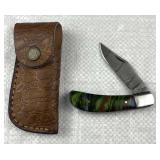 Damascus Steel Folding Blade Knife w/ Sheath Damascus Steel Folding Blade Knife w/ Sheath