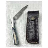 Damascus Steel Folding Blade Knife w/ Sheath Damascus Steel Folding Blade Knife w/ Sheath