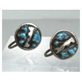 925 Silver Vtg Native American Crushed Turquoise S 925 Silver Vtg Native American Crushed Turquoise S