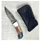 Damascus Steel TX Folder Knife w/ Sheath Damascus Steel TX Folder Knife w/ Sheath