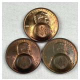 (3) 1969 Free Mason Stamped/Punched Cents (3) 1969 Free Mason Stamped/Punched Cents