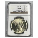 1925 Peace Silver Dollar, NGC MS63 Nice Luster 1925 Peace Silver Dollar, NGC MS63 Nice Luster