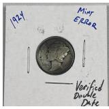 1924 Double Date Mint Error Mercury Silver Dime 1924 Double Date Mint Error Mercury Silver Dime