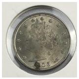 1905 Liberty V Nickel, Quality AU to UNC 1905 Liberty V Nickel, Quality AU to UNC