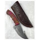 Damascus Steel Gut Hook Skinner Knife w/ Sheath Damascus Steel Gut Hook Skinner Knife w/ Sheath