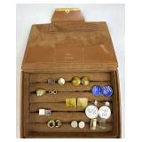 Vintage Cufflinks & Rings in Cowhide Jewelry Box Vintage Cufflinks & Rings in Cowhide Jewelry Box