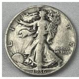 1936-D Walking Liberty Silver Half Dollar, US 90% 1936-D Walking Liberty Silver Half Dollar, US 90%