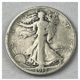 1918-S Walking Liberty Silver Half Dollar, US 90% 1918-S Walking Liberty Silver Half Dollar, US 90%