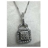 925 Silver Bright Zirconia Padlock Pendant Necklac 925 Silver Bright Zirconia Padlock Pendant Necklac