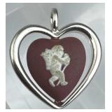 Non-Silver Vintage Pink Wedgwood Heart Shaped Pend Non-Silver Vintage Pink Wedgwood Heart Shaped Pend