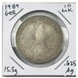 1989 Silver Germany 10 Mark (40 Yr Fed. Rep) 1989 Silver Germany 10 Mark (40 Yr Fed. Rep)