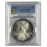 1992 Silver Eagle PCGS MS68, Blue Rim Tone 1992 Silver Eagle PCGS MS68, Blue Rim Tone