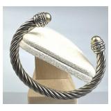 925 Silver 7MM Wide Cable Classic Cuff Bracelet 925 Silver 7MM Wide Cable Classic Cuff Bracelet