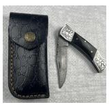 Damascus Steel Folding Blade Knife w/ Sheath Damascus Steel Folding Blade Knife w/ Sheath