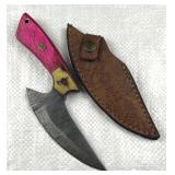Damascus Steel Fixed Sickle Blade Knife w/ Sheath Damascus Steel Fixed Sickle Blade Knife w/ Sheath