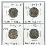 (4) 1943-P Silver War Nickels WWII Era 35% (4) 1943-P Silver War Nickels WWII Era 35%