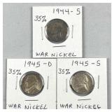 1944-S, 1945-D&S Silver War Nickels WWII Era 1944-S, 1945-D&S Silver War Nickels WWII Era
