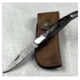 Damascus Steel Folding Long Blade Knife w/ Sheath Damascus Steel Folding Long Blade Knife w/ Sheath