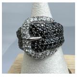 925 Silver Black Onyx Zirconia Belt Buckle Ring