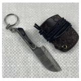 Damascus Steel Keychain Knife w/ Sheath