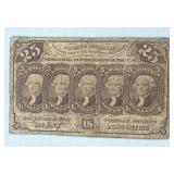 1862 US 25 Cent Fractional Postal Stamp Note