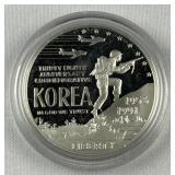 1991 Silver Proof Korean War Memorial $1 90%