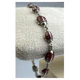 925 Silver Red Enamel Ladybug Link Bracelet