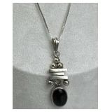 925 Silver Art Deco Black Onyx Bar Bead Pendant Ne